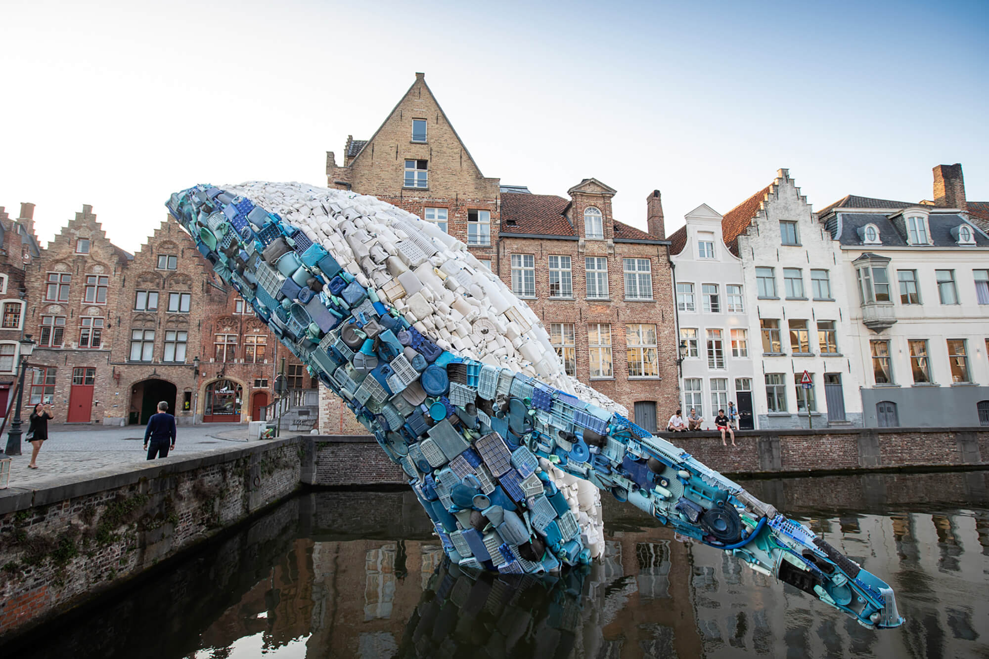 plastic whale in river
